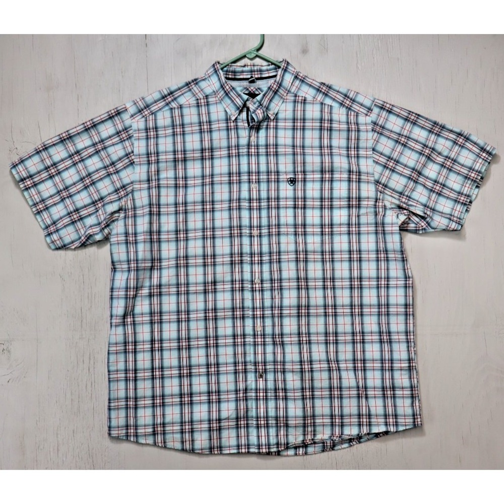 Ariat Pro Western Shirt Blue Red White Plaid Button Up Front Down Size XL